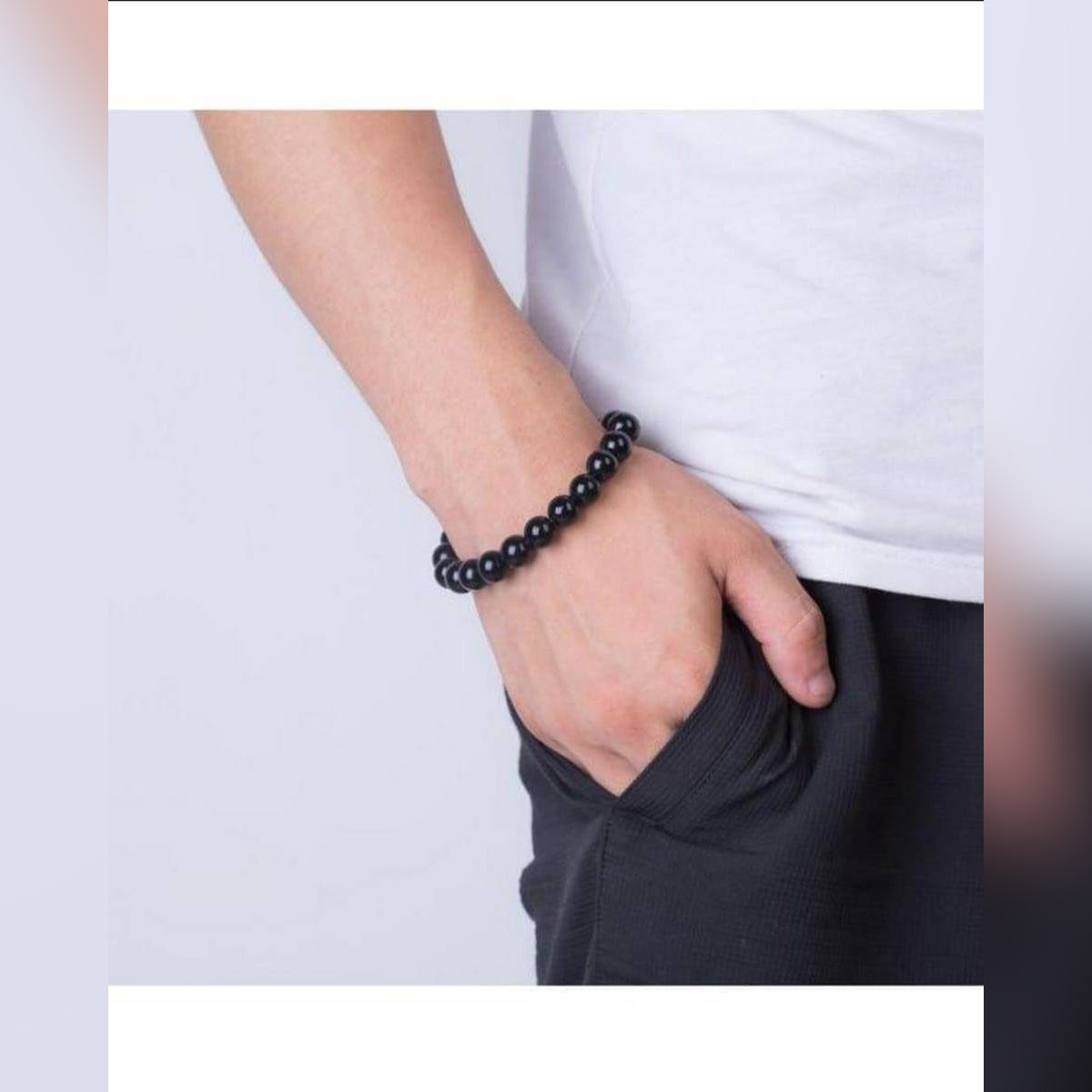 Men's Stone Bracelet - Stylish Black Beaded Hand Bracelet for Men (Pack of 2)