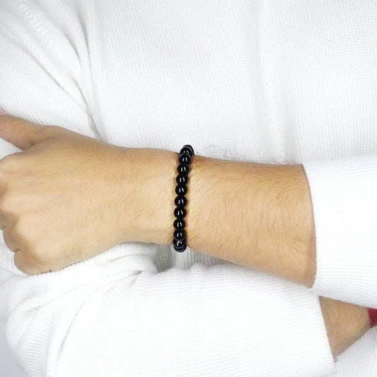 Men's Stone Bracelet - Stylish Black Beaded Hand Bracelet for Men (Pack of 2)